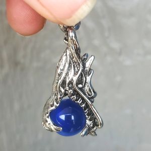 New Stainless Steel Dragon Pendant with Blue Orb.